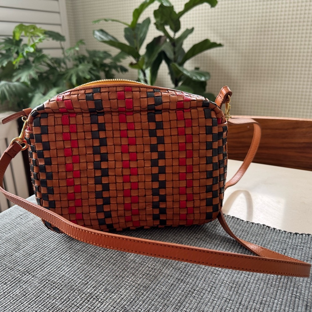 Clare V Midi Sac Brown and Red Woven Crossbody Bag